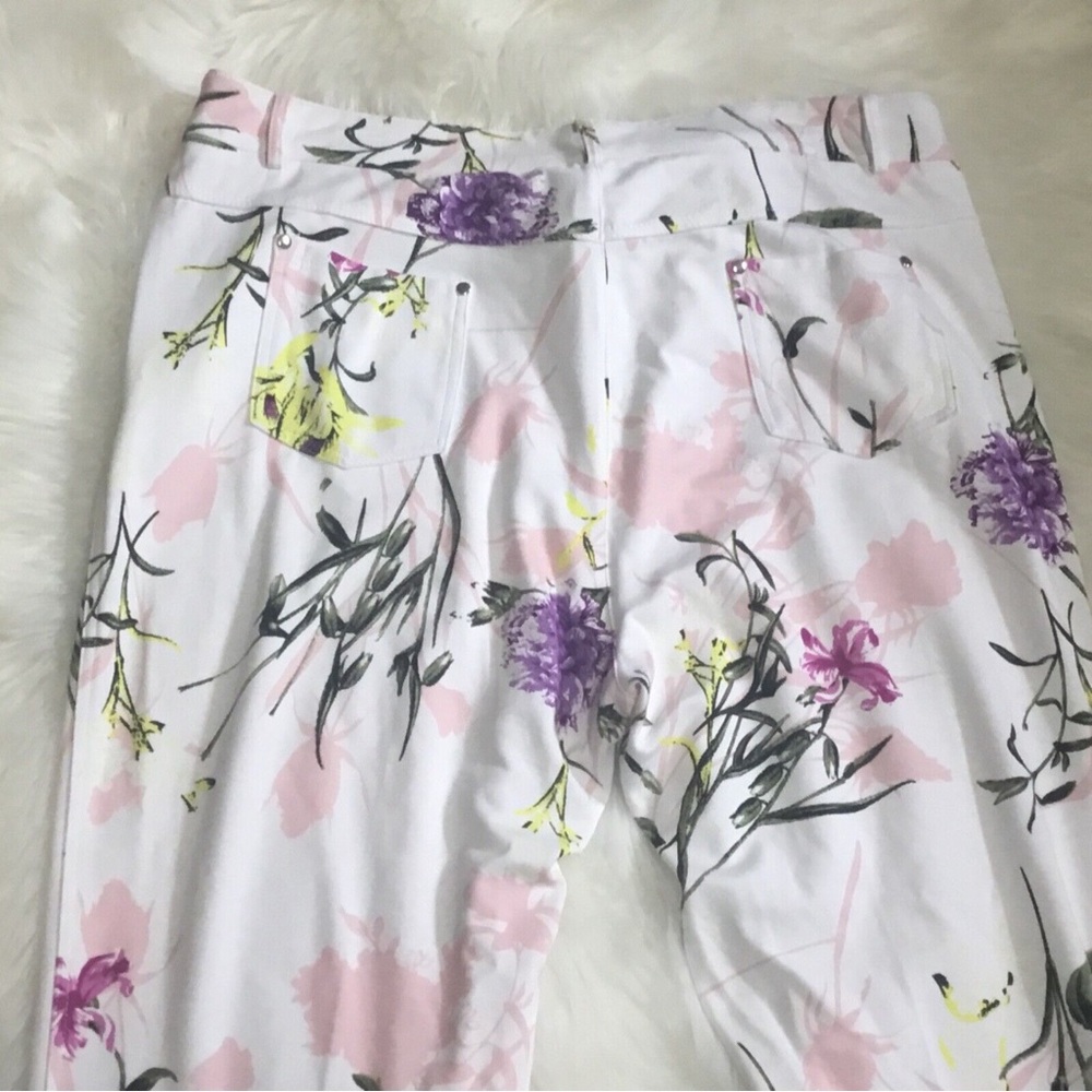 Lena Gabrielle White Floral Skinny Pants Womens Size 14 Comfort Stretch Pockets